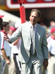 Alabama Crimson Tide head coach Nick Saban during the spring game at Bryant Denny Stadium. Mandatory Credit: Marvin Gentry-US PRESSWIRE