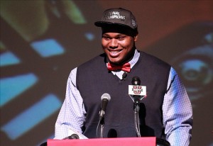 Feb 6, 2013; Muscle Shoals, AL, USA; Muscle Shoals High School defensive tackle Dee Liner announces his intentions to attended Alabama on national signing day. Photo Credit: Marvin Gentry-USA TODAY Sports