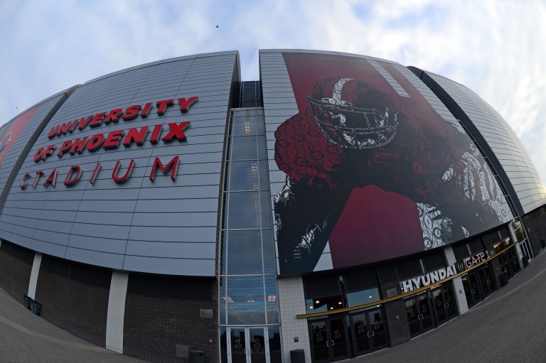Jan 10, 2016; Glendale, AZ, USA; A general view of University Of Phoenix Stadium a day before the CFP National Championship game between the Alabama Crimson Tide and Clemson Tigers. Mandatory Credit: Joe Camporeale-USA TODAY Sports
