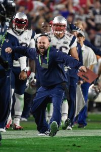 Feb 1, 2015; Glendale, AZ, USA; New England Patriots tight ends coach Brian Daboll during Super Bowl XLIX against the Seattle Seahawks at University of Phoenix Stadium. The Patriots defeated the Seahawks 28-24. Mandatory Credit: Kyle Terada-USA TODAY Sports