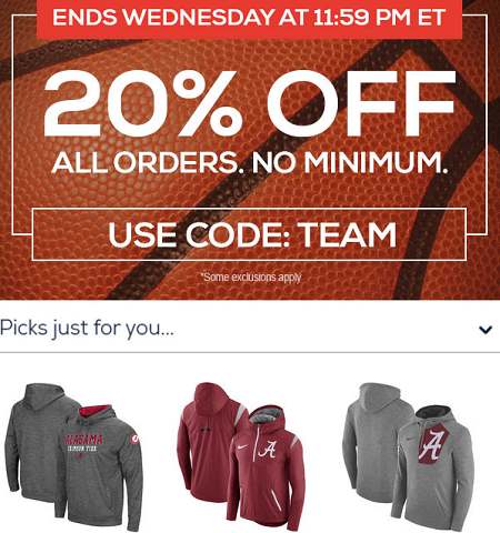 TideFansStore.com : 11/8/17 - 20% off ALL orders with code TEAM