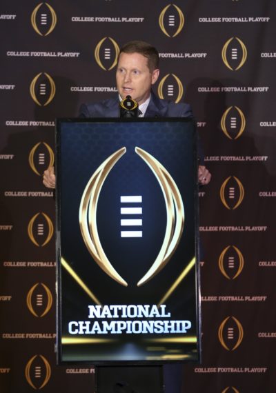 Dec 4, 2016; Grapevine, TX, USA; College football playoff selection committee chairman Kirby Hocutt speaks to the media during selection Sunday at the Gaylord Texan Hotel. Mandatory Credit: Kevin Jairaj-USA TODAY Sports