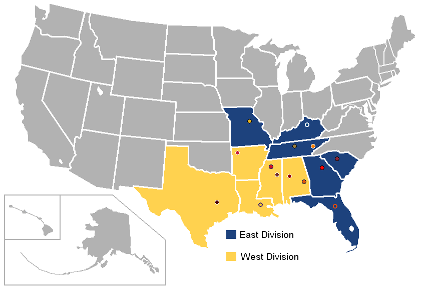 SEC States and Locations in USA by Pharos04 at the English Wikipedia